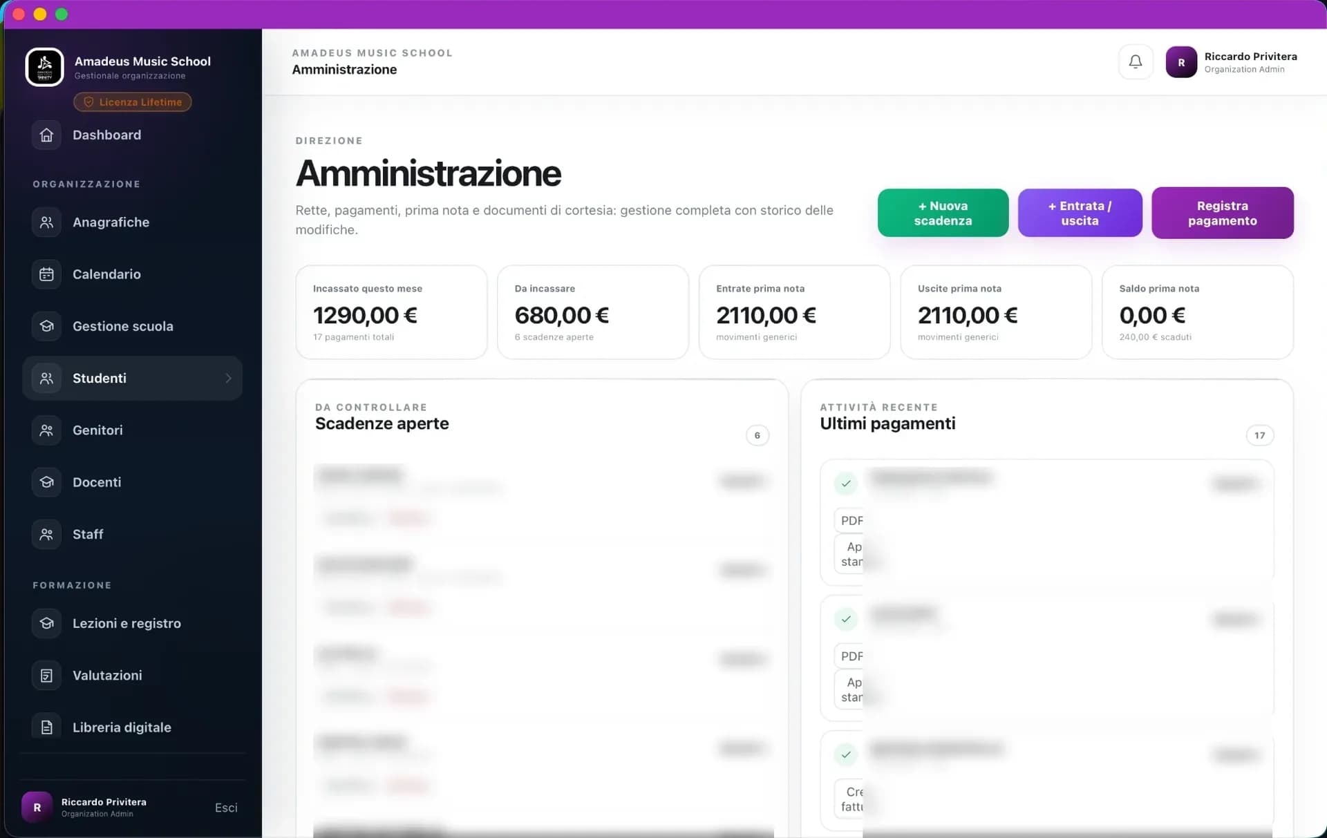 Area amministrazione di Amadeus