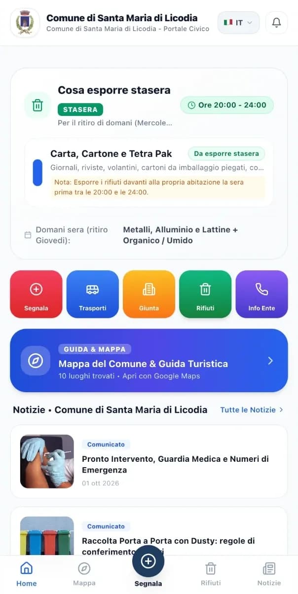 App del cittadino: home di MioComuneApp